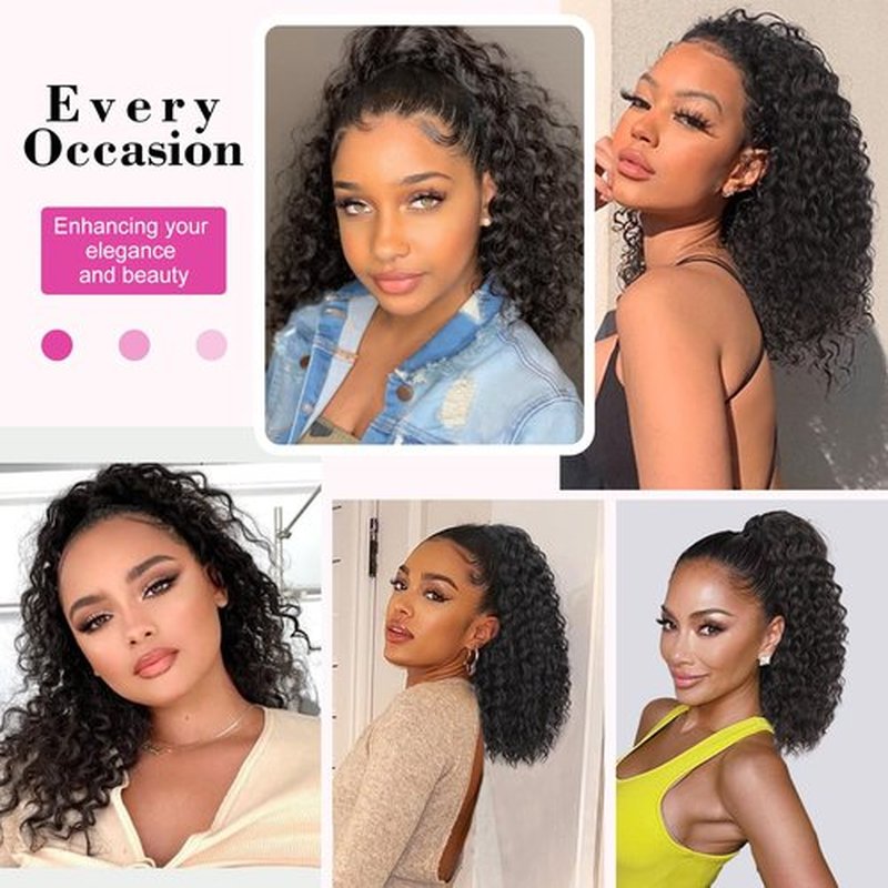 AISI BEAUTY Brown Ponytail Extension Curly Drawstring Ponytail for Black Women Full Fake Ponytail 18 Inch Synthetic Curly Pony Tails Hair Extensions(Reddish Brown)