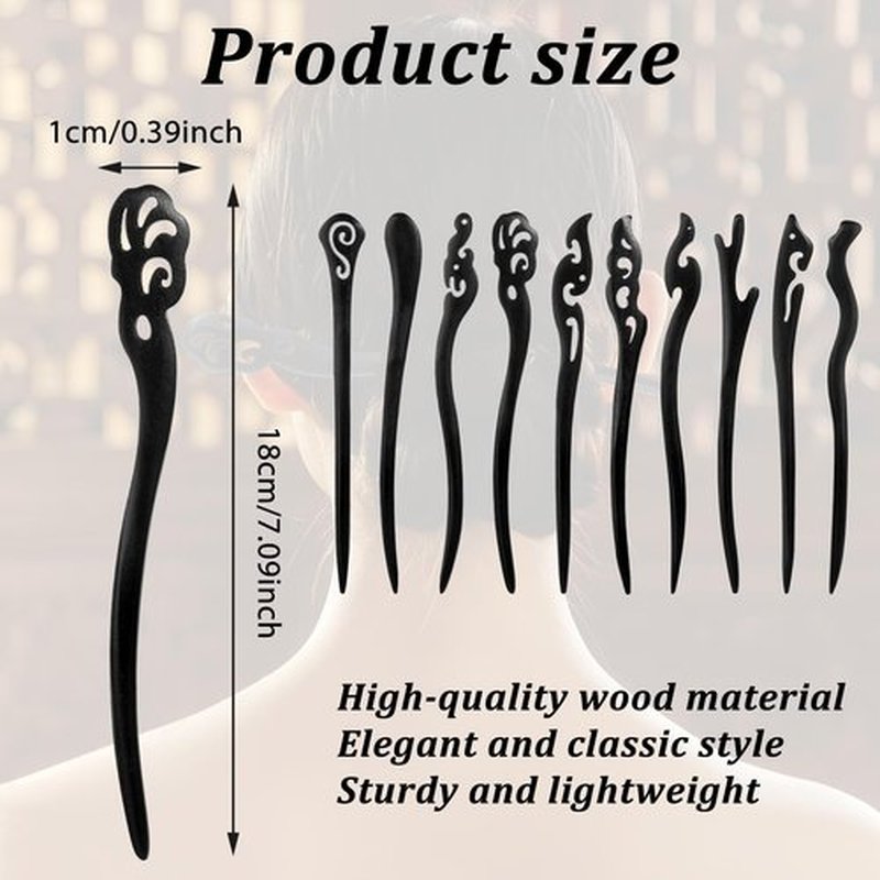 JIYIN 10 Pcs Wooden Hair Sticks, Chinese Traditional Hair Stick Japanese Hair Chopsticks Wooden Chinese Chopstick Hair Pins for Women Long Hair Chignon Maker Handmade Hair Accessories(Style2)