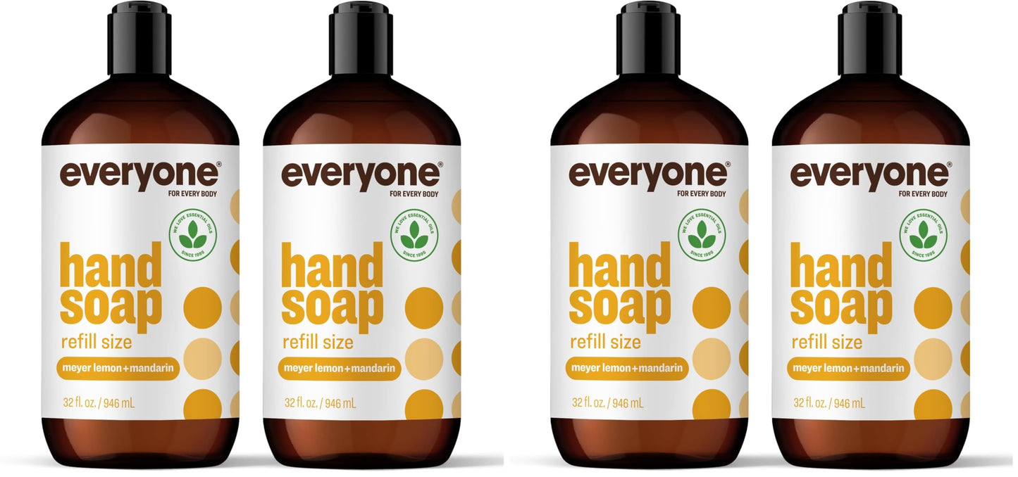 Everyone Liquid Hand Soap Refill,32 Ounce,Meyer Lemon and Mandarin,Plant-Based Cleanser with Pure Essential Oils,(Pack of 4)