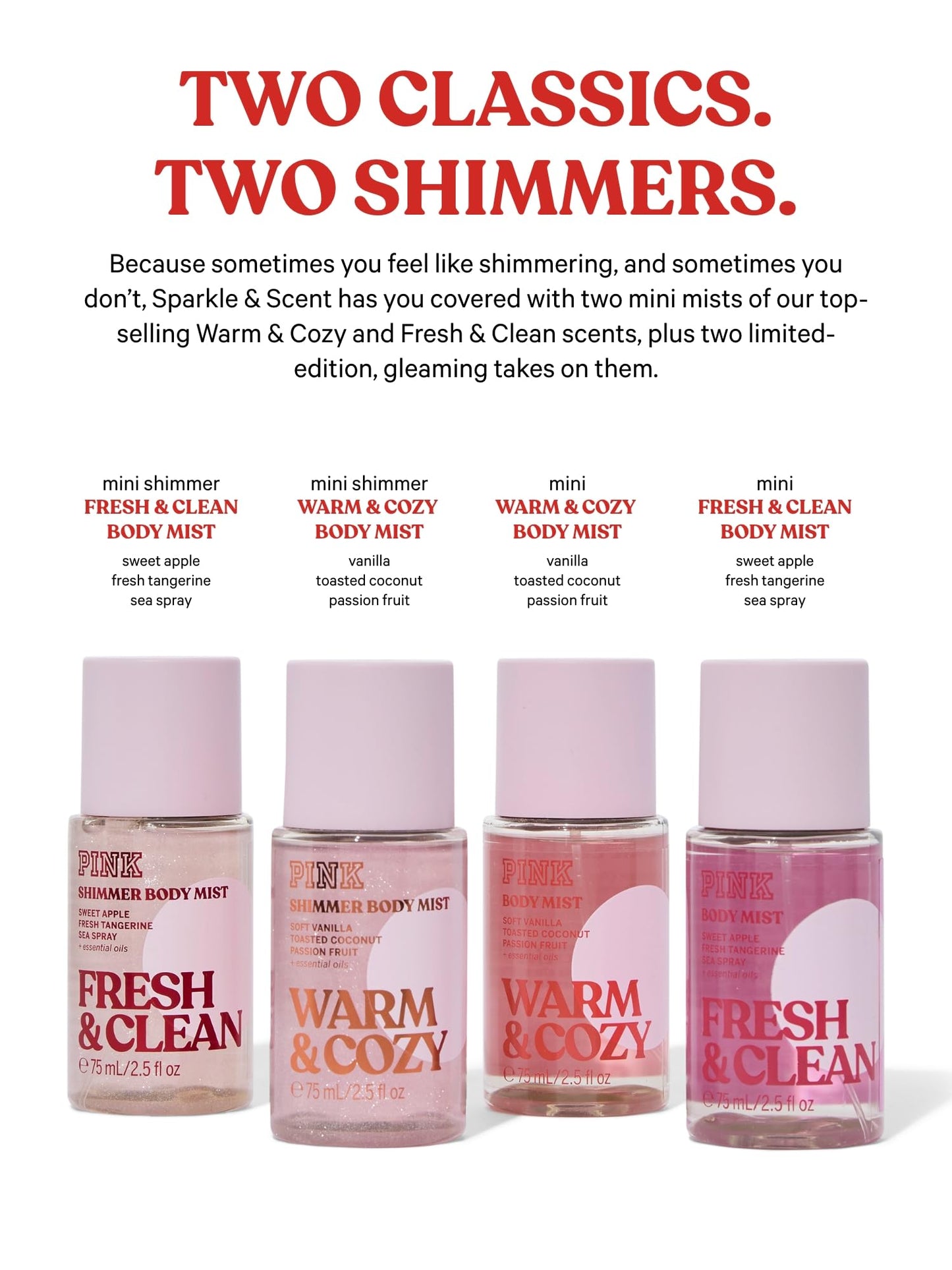 Victoria's Secret PINK 4 Piece Sparkle & Scent Shimmer Fragrance Gift Set, Assorted Scents