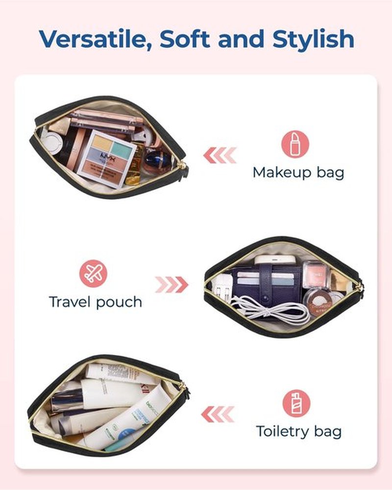 BAGSMART Makeup Bag Travel Cosmetic Bag, Puffy Make Up Bags for Women Large Capacity Makeup Organizer Case, Wide-open Pouch for Purse Storage Travel Essentials Toiletries Accessories Brushes, Black