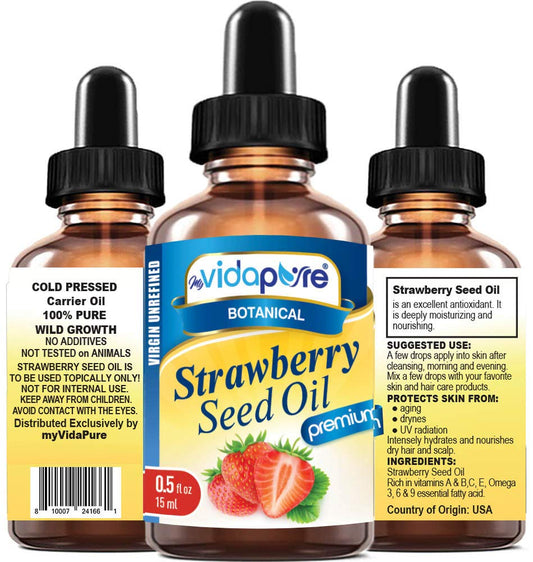 Strawberry Seed Oil - 100% Pure Unrefined Cold Pressed Moisturizer for Face, Hair & Skin | 0.5 Fl Oz