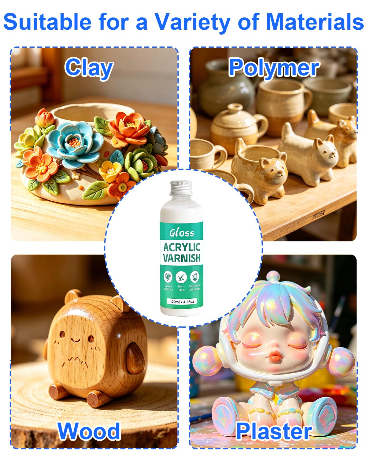 27 Pcs Air Dry Clay Kit with Clay Glaze - 120ml Gloss Varnish, Rollup Storage Bag, Professional Clay Sculpting Tools Set, Complete Pottery Kit for Beginners Adults Kids