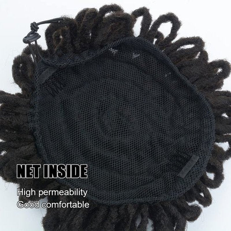 Yinmei Baibian 10inch Loc Ponytail Drawstring Petal Bun Afro Dreadlock Buns Pony Tail Curly Puff Braided Ponytails for Black Women Faux Locs Braided Bun(2#)