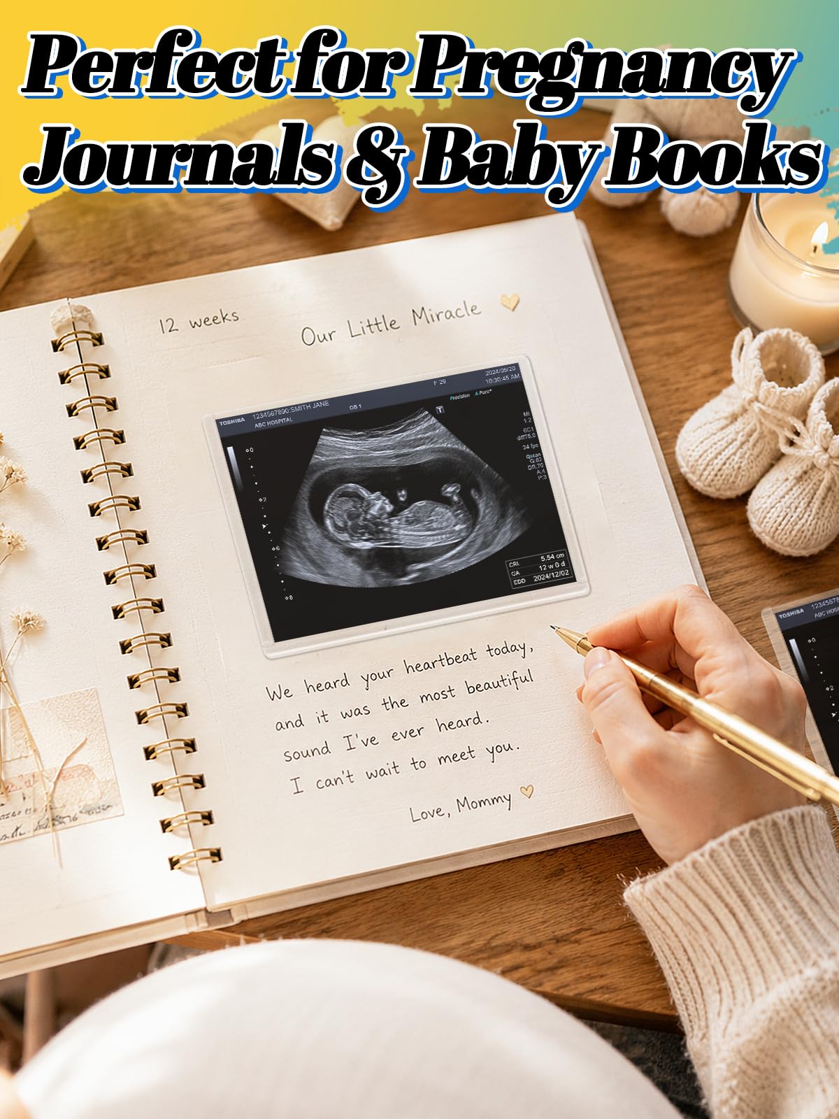 Easy Insert Photo Protector for 3x4in Ultrasound Pictures - Side-Loading to Keep Baby Sonogram Picture/Special Memories Safe, Pregnancy Journal Must Haves, Pregnancy Gifts for Expecting Mom, 20 Pack