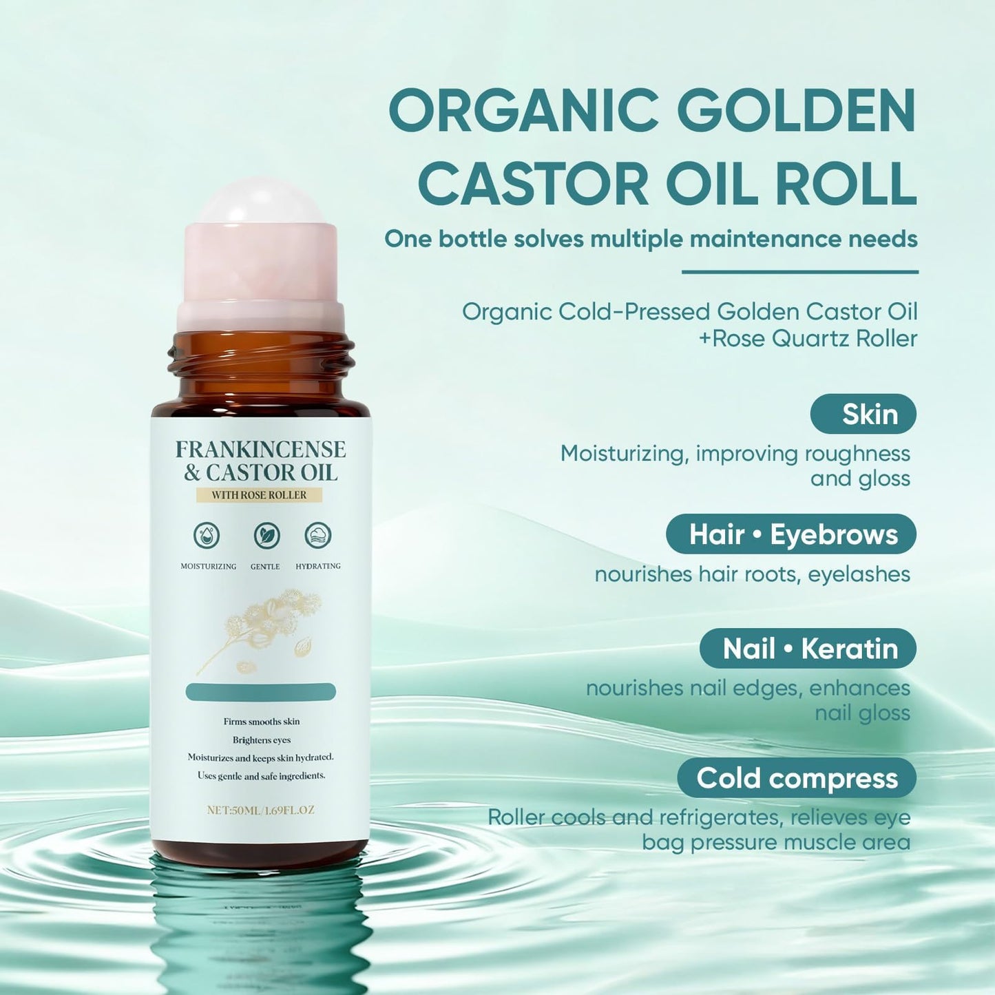 Exhoden Frankincense and Castor Oil Roll On, Organic Cold-Pressed Castor Oil Roller for Skin, Nourishing & Hydrating Skin Serum for Face & Body (1pc)