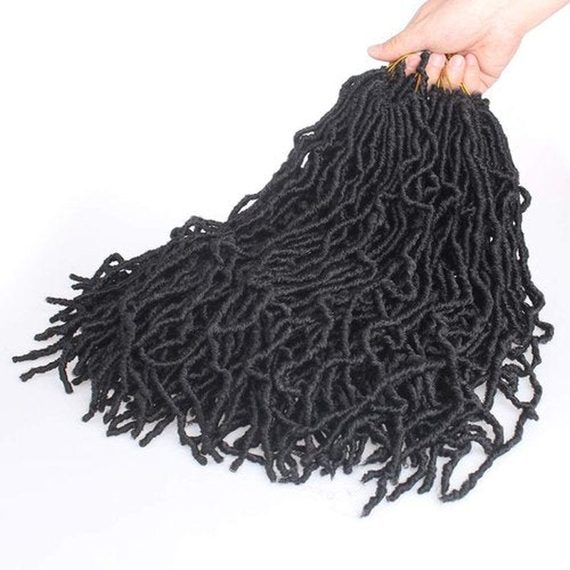 Leeven 18 Inch 7 Packs Pre-looped New Faux Locs Crochet Braids 126 Roots Natural Black Soft Locs Crochet Hair 1B# Goddess Locs Hair Extension Curly Faux Locs Braiding Hair for Women