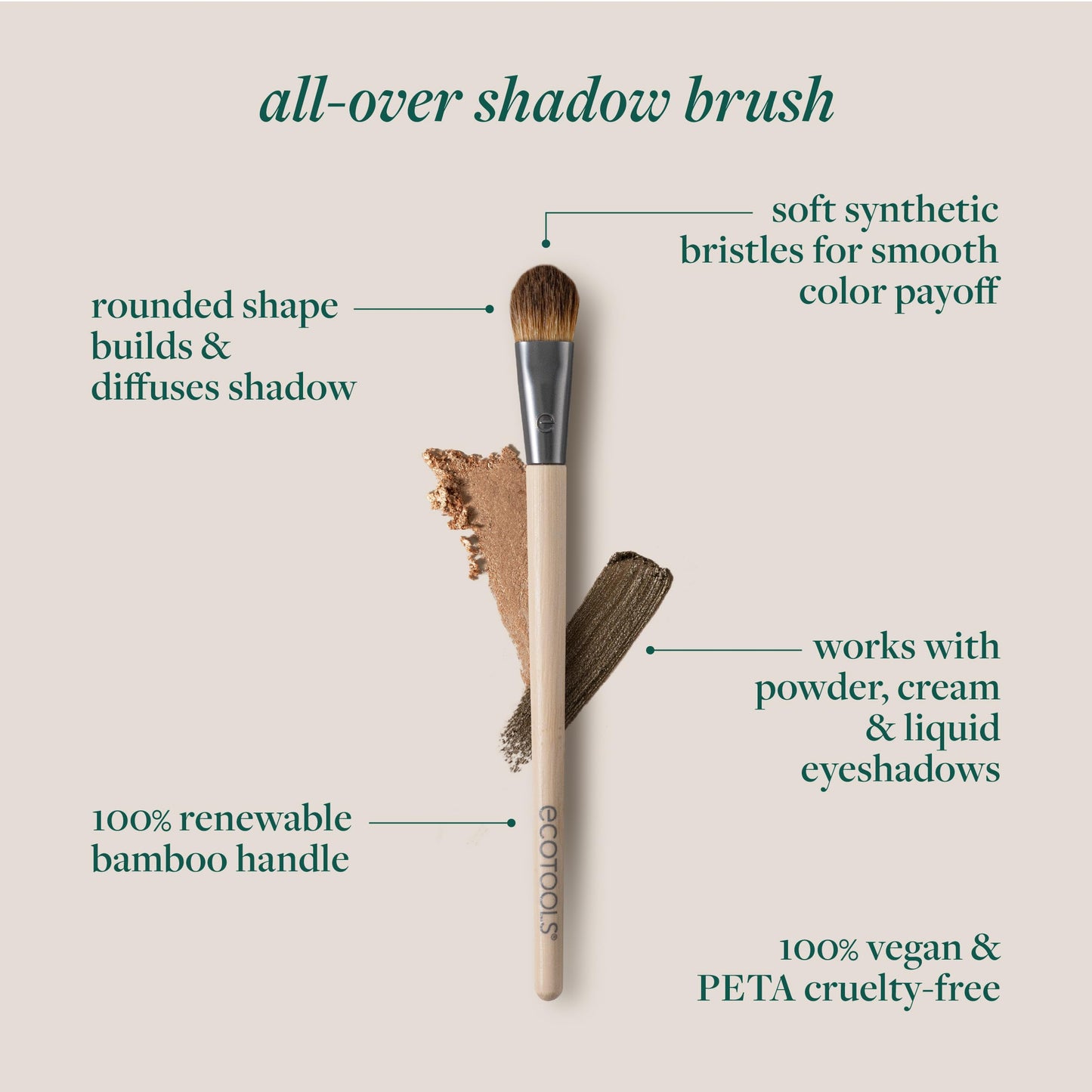 EcoTools All Over Eye Brush, Fluffy Eyeshadow Brush for Blending Lid & Crease Color, Soft Synthetic Bristles for Everyday Makeup, Vegan & Cruelty-Free, 1 Count