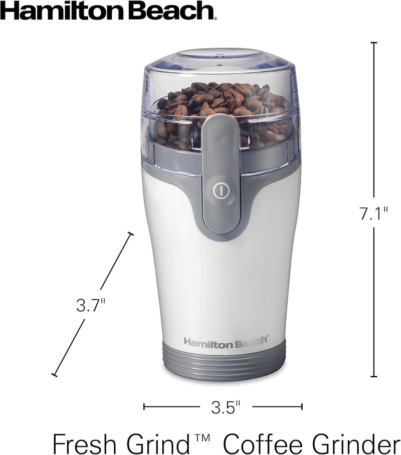 Hamilton Beach Coffee Grinder - Electric Grinder for Beans & Spices | Stainless Steel Blades, 12-Cup Capacity, White