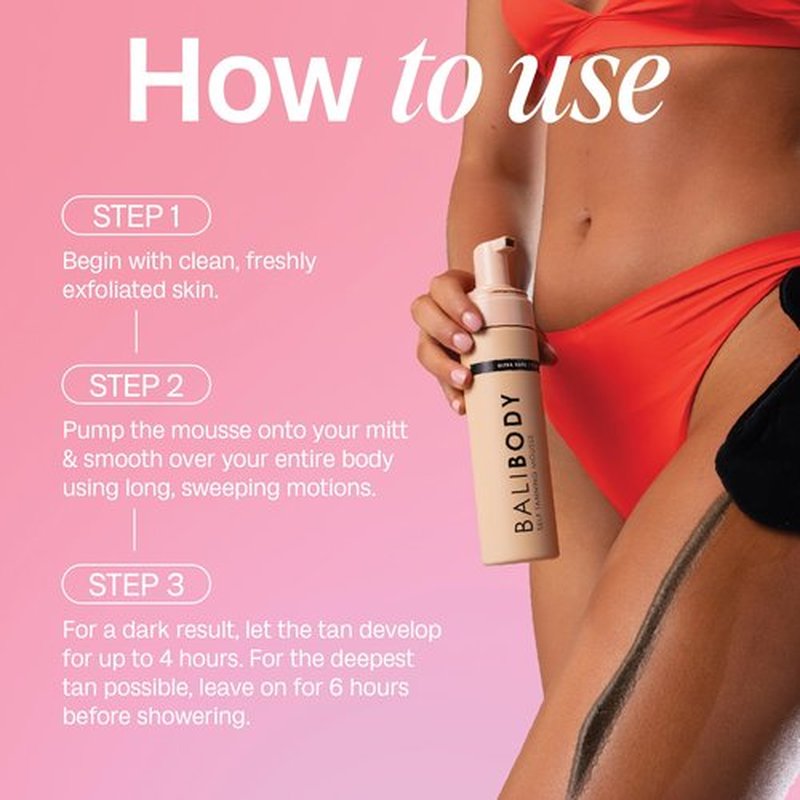 Bali Body Self-Tanning Mousse - Ultra Dark | Deep Bronzed Shade, Streak-Free Green Based Tinted Self-Tanner for All Skin Types | 100% Vegan, Cruelty Free, Australian Made (200 ml/6.7 fl oz)
