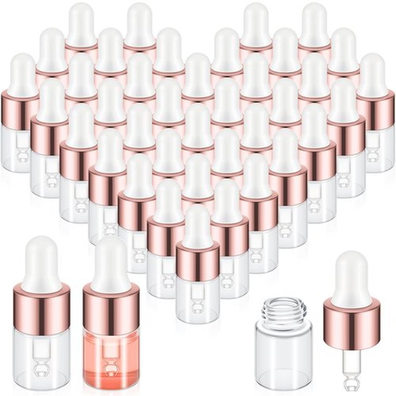 Didaey 100 Pcs Mini Glass Dropper Bottle Bulk, 2 ml Rose Gold Clear Essential Oil Dropper Bottles Small Tincture Empty Bottles Sample Containers Perfume Liquid Vials with Cap for Traveling