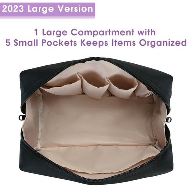 Large Makeup Bag Zipper Pouch Travel Cosmetic Organizer for Women (Large, Black)