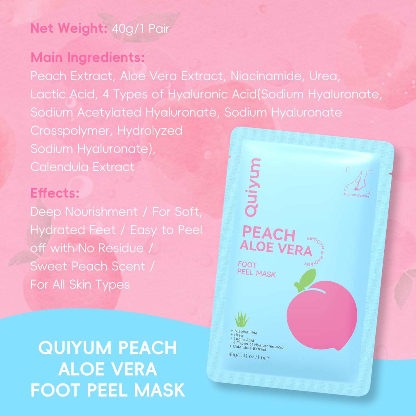 QUIYUM 6 Pairs Peach & Aloe Vera Exfoliating Foot Mask, Foot Peeling Masks