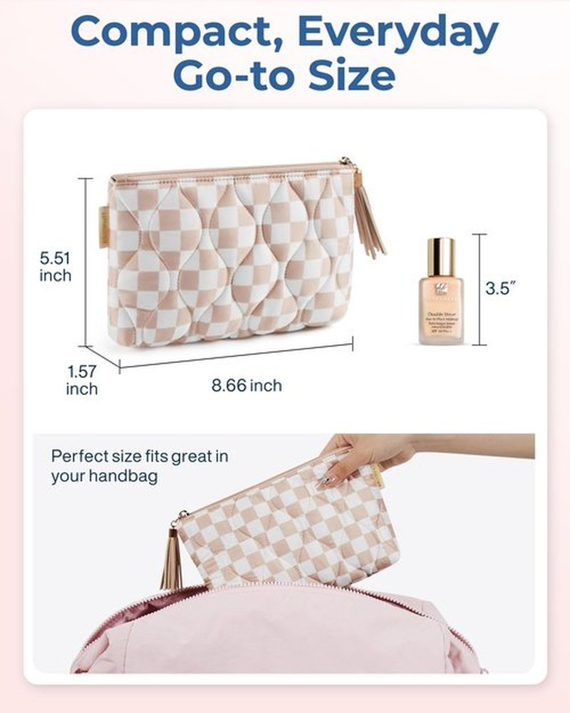 BAGSMART Small Makeup Bag for Purse, Checkered Makeup Bags, Travel Makeup Pouch Mini Cosmetic Bag Zipper Pouch for Travel Size Toiletries Accessories Brushes, Great Gifts for Women (Blue)