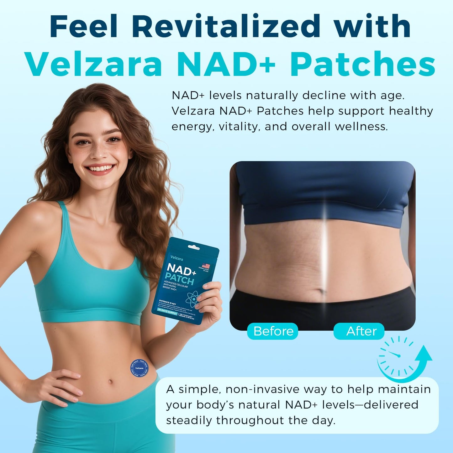 Velzara NAD+ Patches Comfortable All-Day Wear Vegan, Water-Resistant 30 Patches