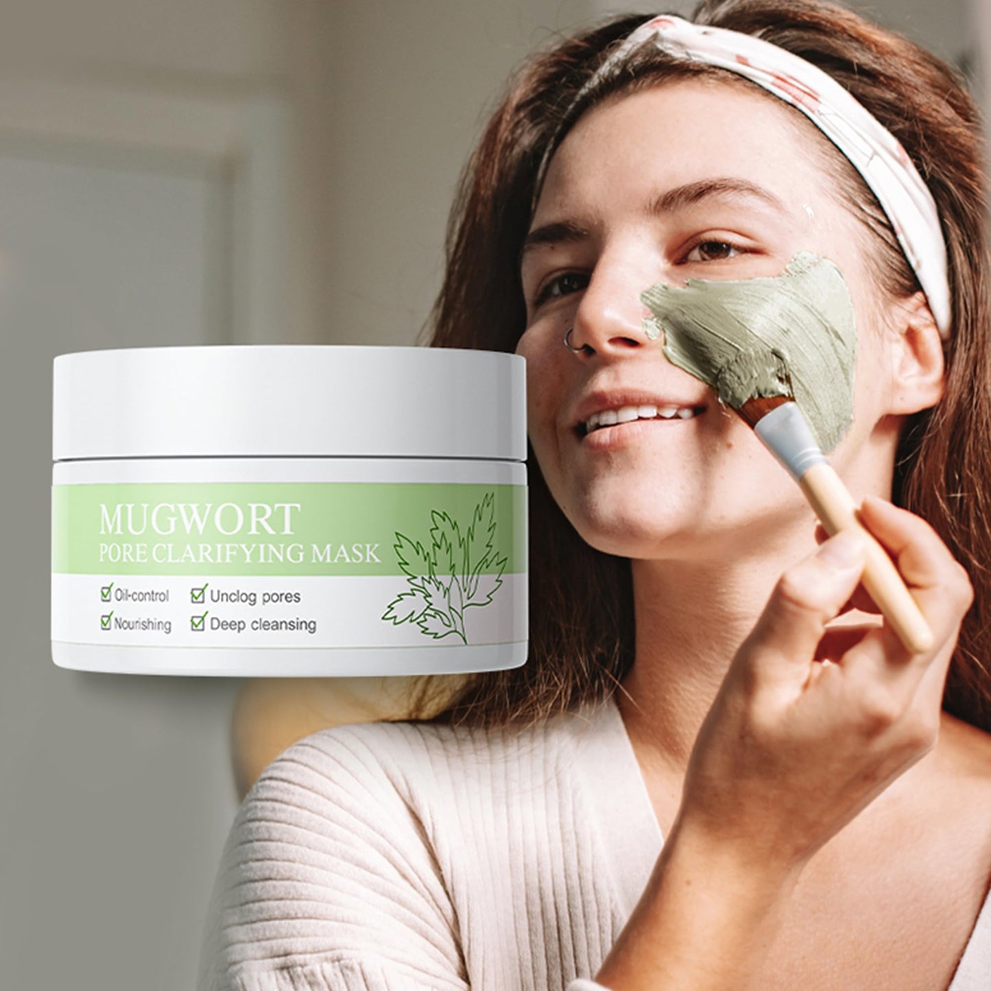 DLZZRS Mugwort Pore Clarifying Mask, Face Exfoliator Targets Clogged Pores, Whitehead & Blackhead Remover, Pore Refreshing Mask Mud Cream Hydrating Wash Off Pack, Pore Cleansing Exfoliator, 3.52 fl.oz