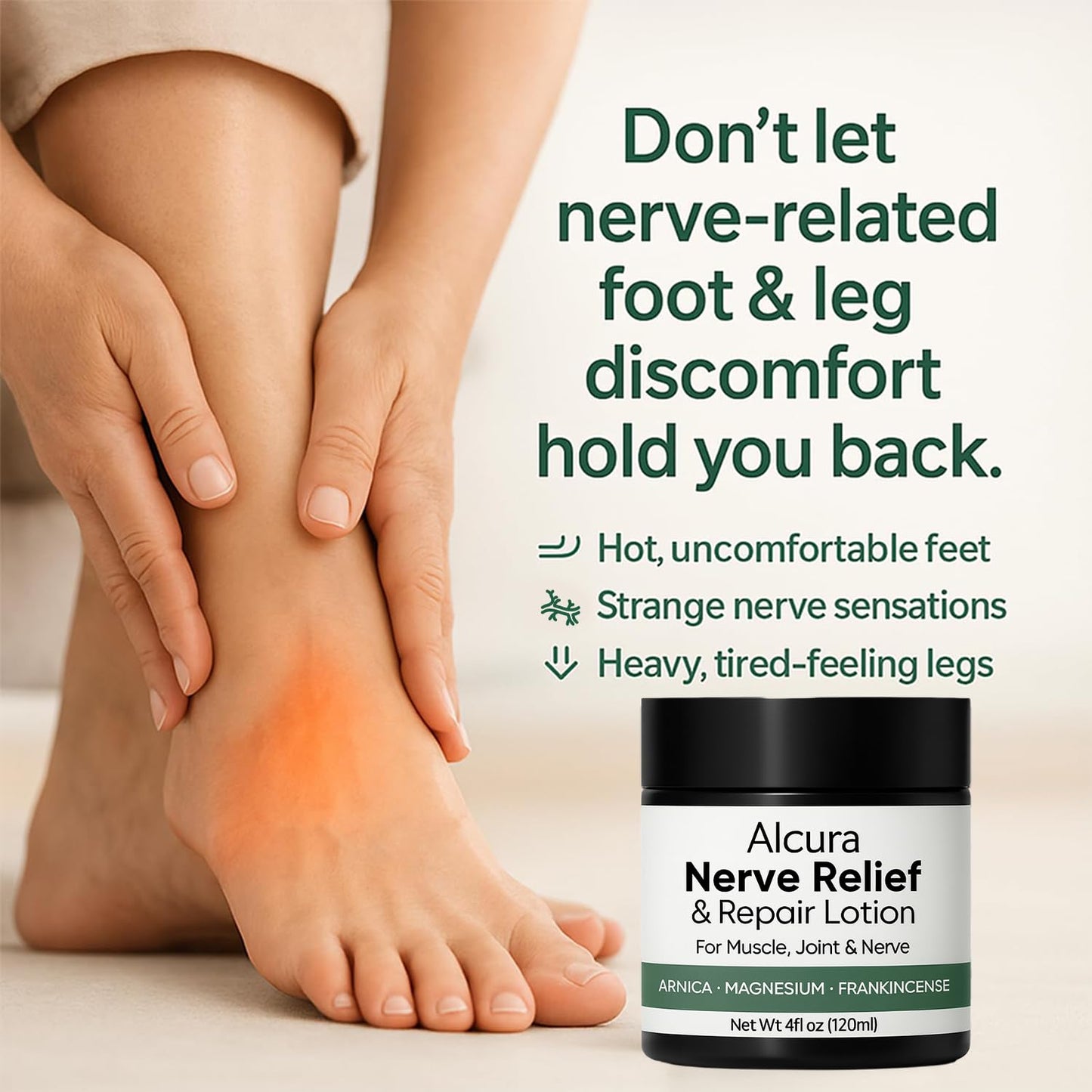 Alcura Nerve Cream, Alcuras Neuropathy Lotion with Arnica & Magnesium, Daily Soothing Moisturizing, Suitable for Knee, Lumbar, Joint, Neck, Hand and Foot 4 fl oz