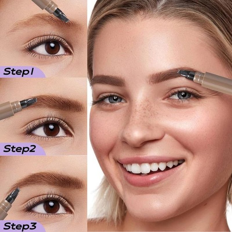 Microblading Eyebrow Pencil, 2025 New 3D Microblading Eyebrow Pen Contouring Pen 4 Tipped Brow Pen, Long Lasting Brow Pencil with Hair Like Strokes (Reddish Brown)