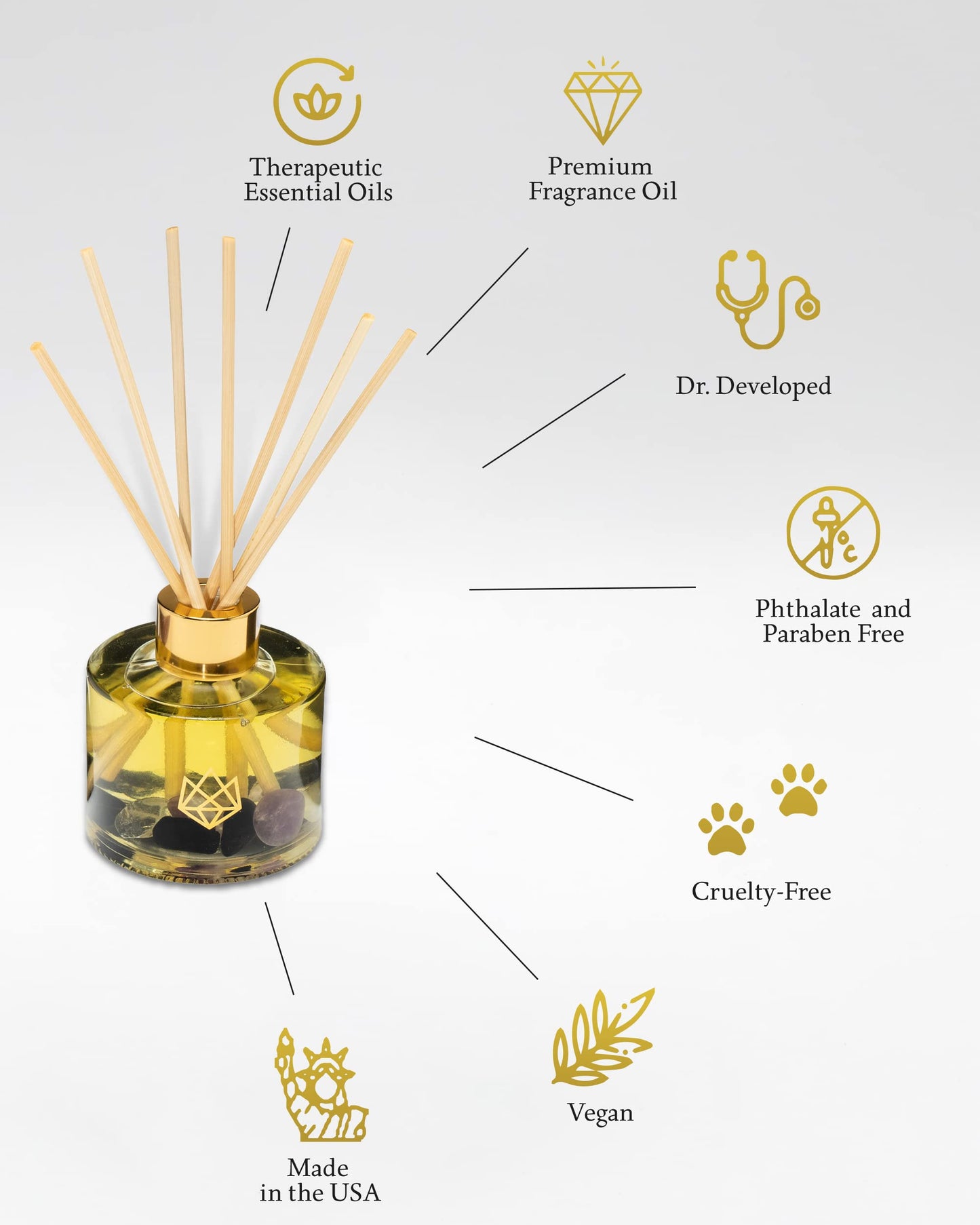 ALUMINATE LIFE Crystal Infused Reed Diffuser, 4 OZ, Strength - Tiger Eye Crystal Infused - Scents of Cedarwood, Amber, & Sage - Home Decor, House Warming, Room, Stick Perfume, Shelf or Coffee Table