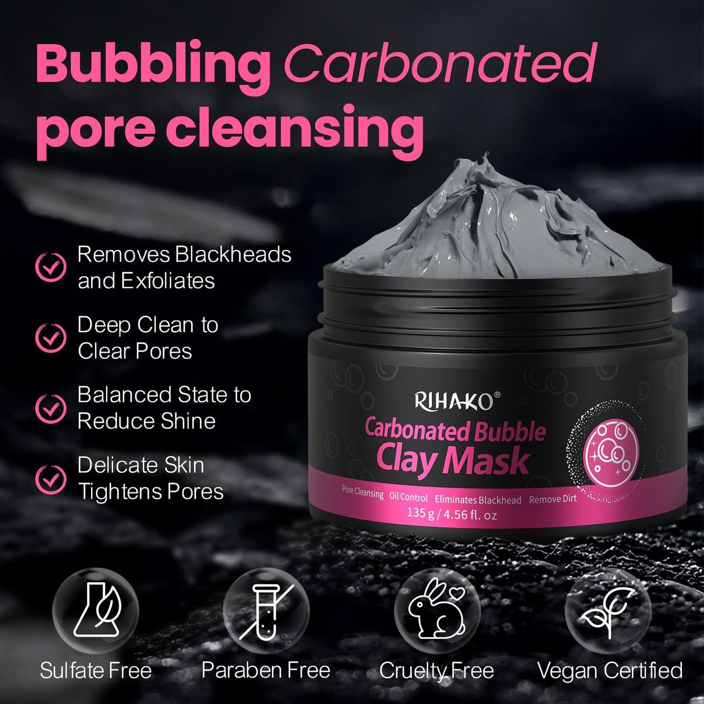 RIHAKO Valentine 's Day Gift Carbonated Bubble Clay Mask -Exfoliation Face Mask | Detoxing Clay Mask for Blackhead Removal,Dull Skin,Skincare Facial Mask for Controlling Oil and Refining Pores