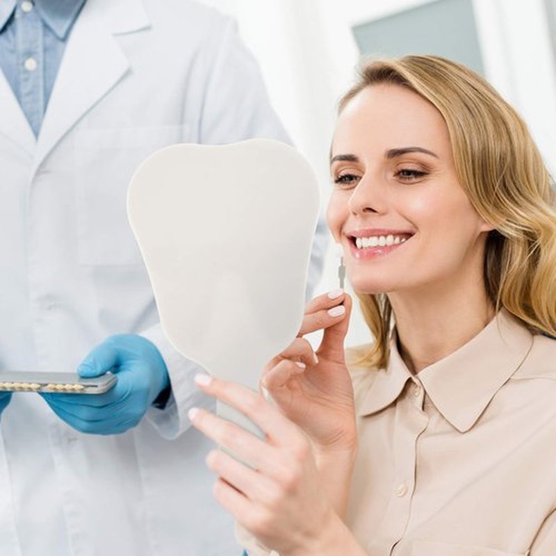 Annhua Handheld Mirrors with Handle Small Face Mirror, Tooth Shaped Hand Mirror Makeup, Used for Dentist Office, Clinic, Bathroom, Barber and Salon - White