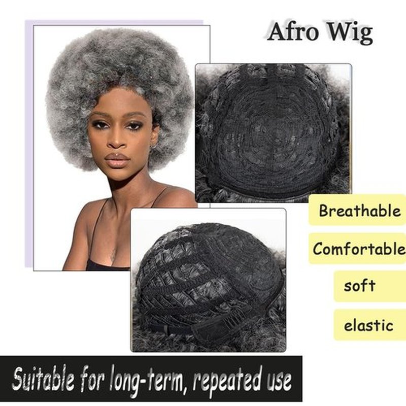 FYIMUYI Afro Wig - Soft 70s Afro Wig For Women Soft grey Afro Wigs Large Bouncy and Soft Natural Looking Full Wigs for Daily Party Cosplay Costume Halloweeen Afro Wig For Daily Party Use ﻿