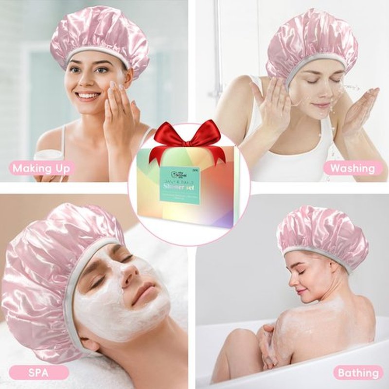 my novel things Hair towel wrap for women, Shower cap reusable waterproof, Shower cap and Hair Towel set, Come with a spa headband and wristbands Soft and Breathable for Long Thick Hair-SkinPink