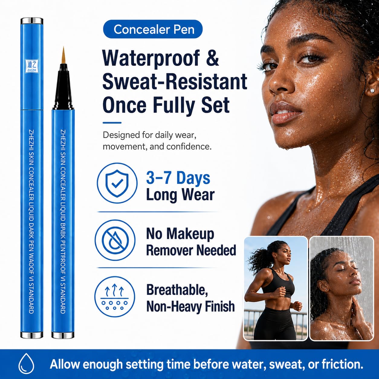 ZHEZHI Vitiligo Concealer Pen 3.5g Waterproof 3-7 Days Face Body Hands Feet Light Medium Brown Deep Skin Tone Portable Quick Application Travel Gym Work (brown to deep skin tone, Face and Body)