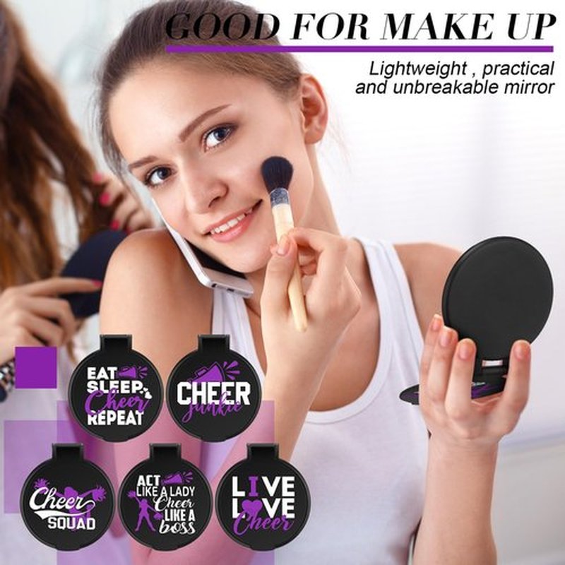 Wenqik 50 Pcs Cheerleader Mirror Gifts Cheerleading Compact Mirror Bulk Folding Pocket Mirror Cheer Party Favors for Team(Purple Cheer)