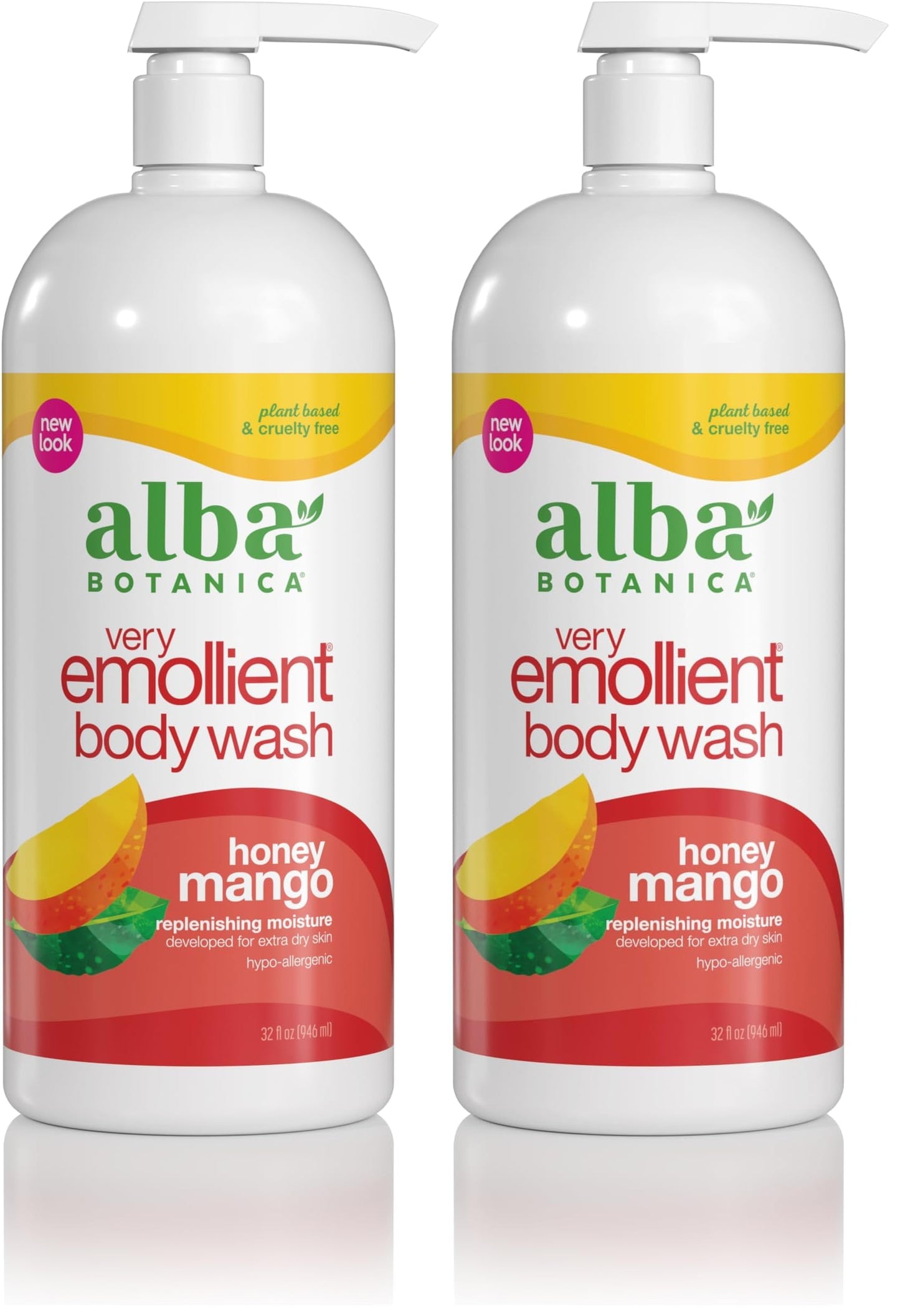 Alba Botanica Very Emollient Body Wash, Honey Mango, 32 Oz (Packaging May Vary) (Pack of 2)