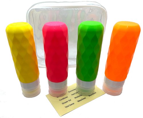 Travel Size Toiletries Containers, Shampoo Travel Bottles, Silicone Travel Bottles 3 oz, TSA Approved Travel Size Container, Leak Proof Refillable Squeezable, (4 Pack) (Tropical Paradise)