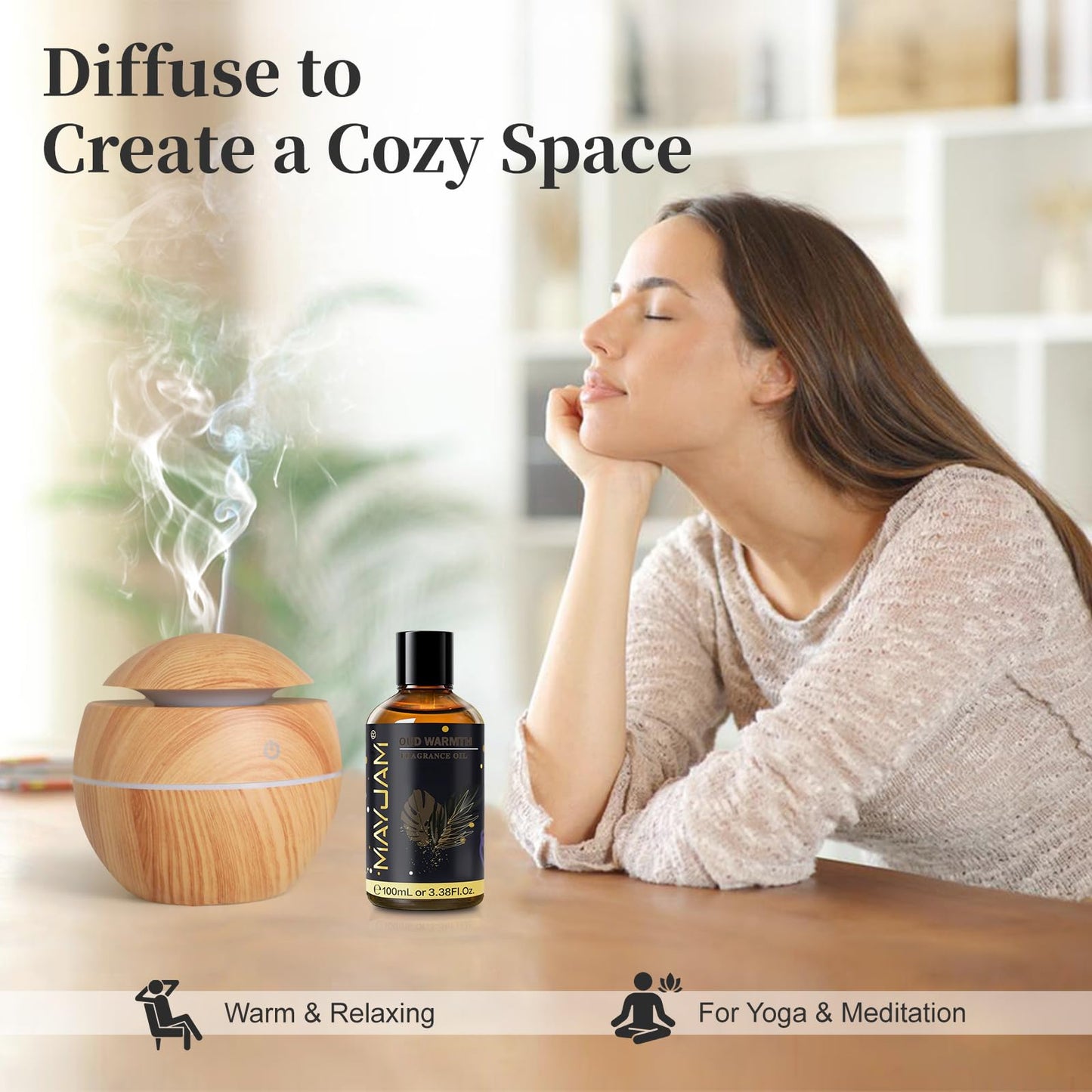 Oud Warmth Fragrance Oil Essential Oil, MAYJAM 3.38FL.OZ Oud Warmth Oil for Diffusers for Home, Long Lasting Scented Oils for Soap Candle Making - 100ML