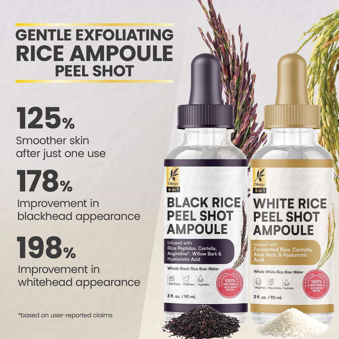 Peel Shot Glow Rice Ampoule Duo, Black & White Rice Exfoliant for Face