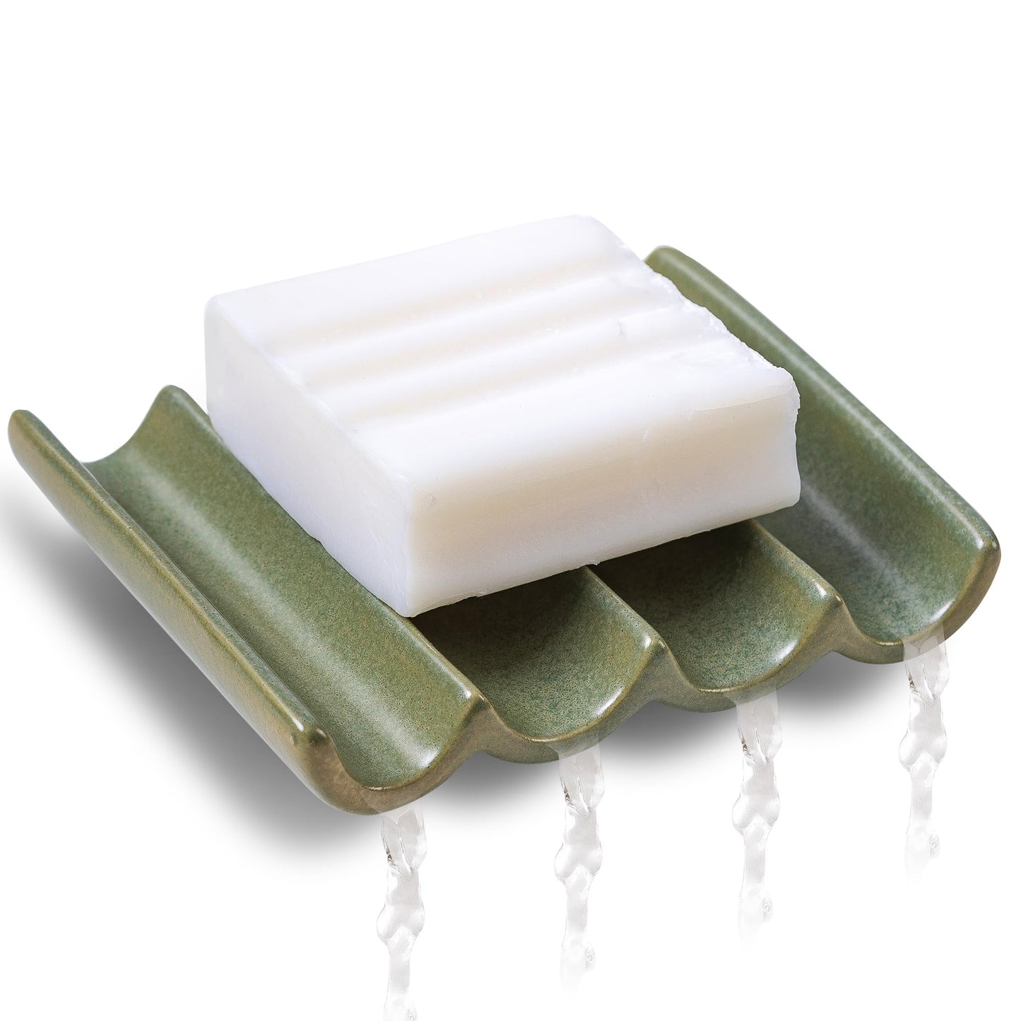 Soap Dish, Draining Ceramic Soap Holder Fluted Design Bar Soap Holder for Shower Bathroom, Soap Saver, Gift for Women Man, White 1 Pcs