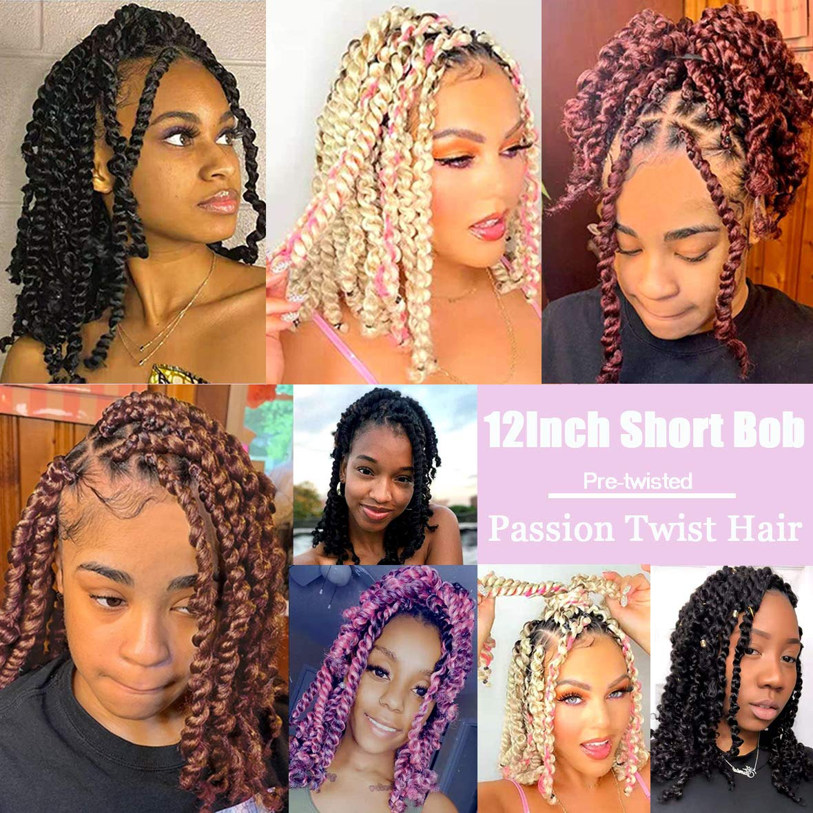 Leeven Short Passion Twist With Bohemian Hair 12 Inch 7 Packs Ombre Brown Pre-twisted Crochet Passion Twists Synthetic Braiding Hair Curly Ends Braids Twist Hair for Women 12 Roots/Pack T30#