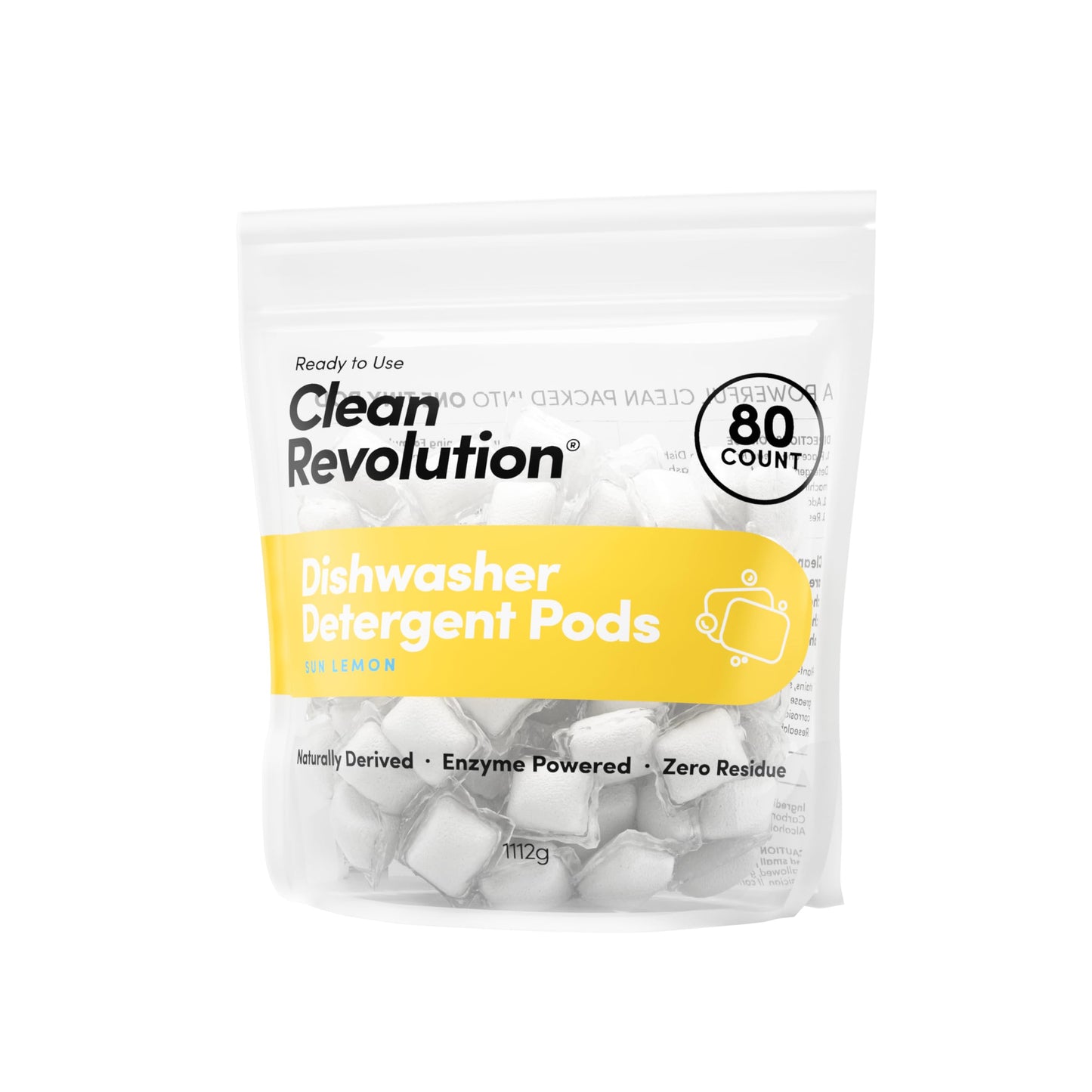 Clean Revolution Sun Lemon Dishwasher Detergent Pods, 240 Pods, Enzyme Powered Dish Soap, No Chemical Additives, No Residue - Made in USA