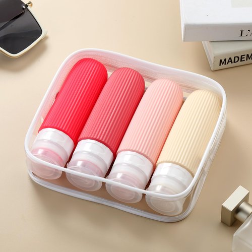 Mrsdry Travel Bottles for Toiletries, Tsa Approved 3oz Portable Travel Bottles, BPA Free Leak Proof Squeezable Silicone Travel Size Containers, Travel Accessories with Clear Toiletry Bag (4 Pack)