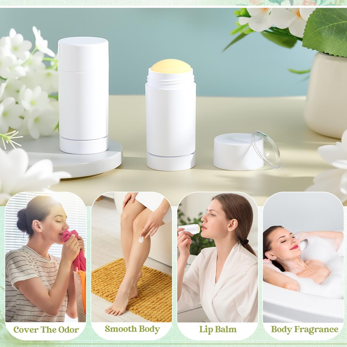 Teenyyou 30 Pcs Empty Deodorant Containers Twist up Filling Stick Plastic Deodorant Container Refillable Bottles Bottomfill Round Lip Balm Tubes for Homemade DIY Lipstick Crayon(75 ml,White)