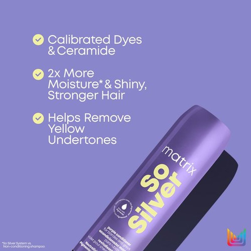 Matrix So Silver Purple Conditioner | Removes Brassy Yellow Undertones | Color Depositing & Toning | Pigmented Conditioner For Blondes and Greys | For Color Treated Hair | Salon Conditioner | Vegan