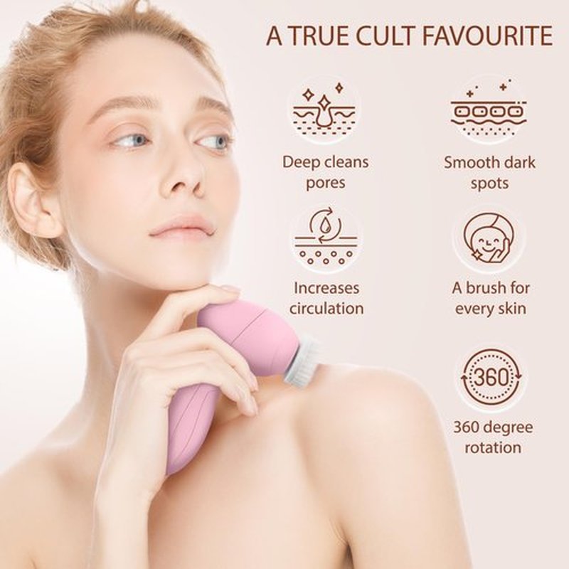 Face Scrubber | Facial Cleansing Brush Exfoliator Skin Care Products Beauty Products Powered Electric Wash Exfoliating Spin Cleanser Cleaning Scrub Including 7 Heads (Rose Quartz)