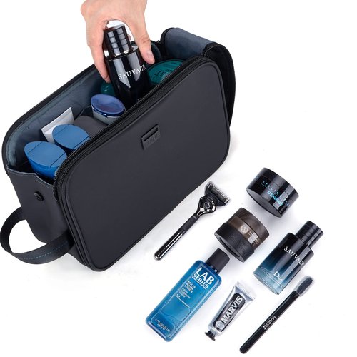 ZEEMO Toiletry Bag for Men, Water-resistant Dopp Kit with Large Capacity for Toiletries and Shaving Accessories, Travel Toiletry Organizer Case, Black