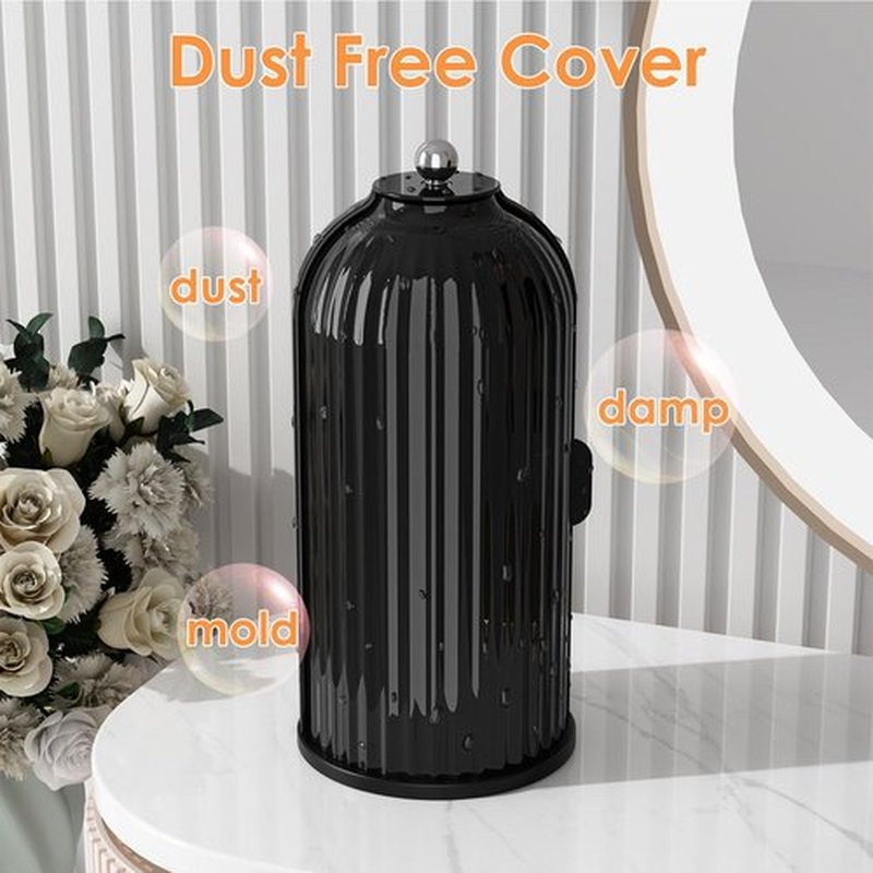 YOOLENS Makeup Brush Holder Organizer with Lid,360 Rotating Clear Dustproof Makeup Brushes Organizer for Vanity Desktop Bathroom Countertop, All Black