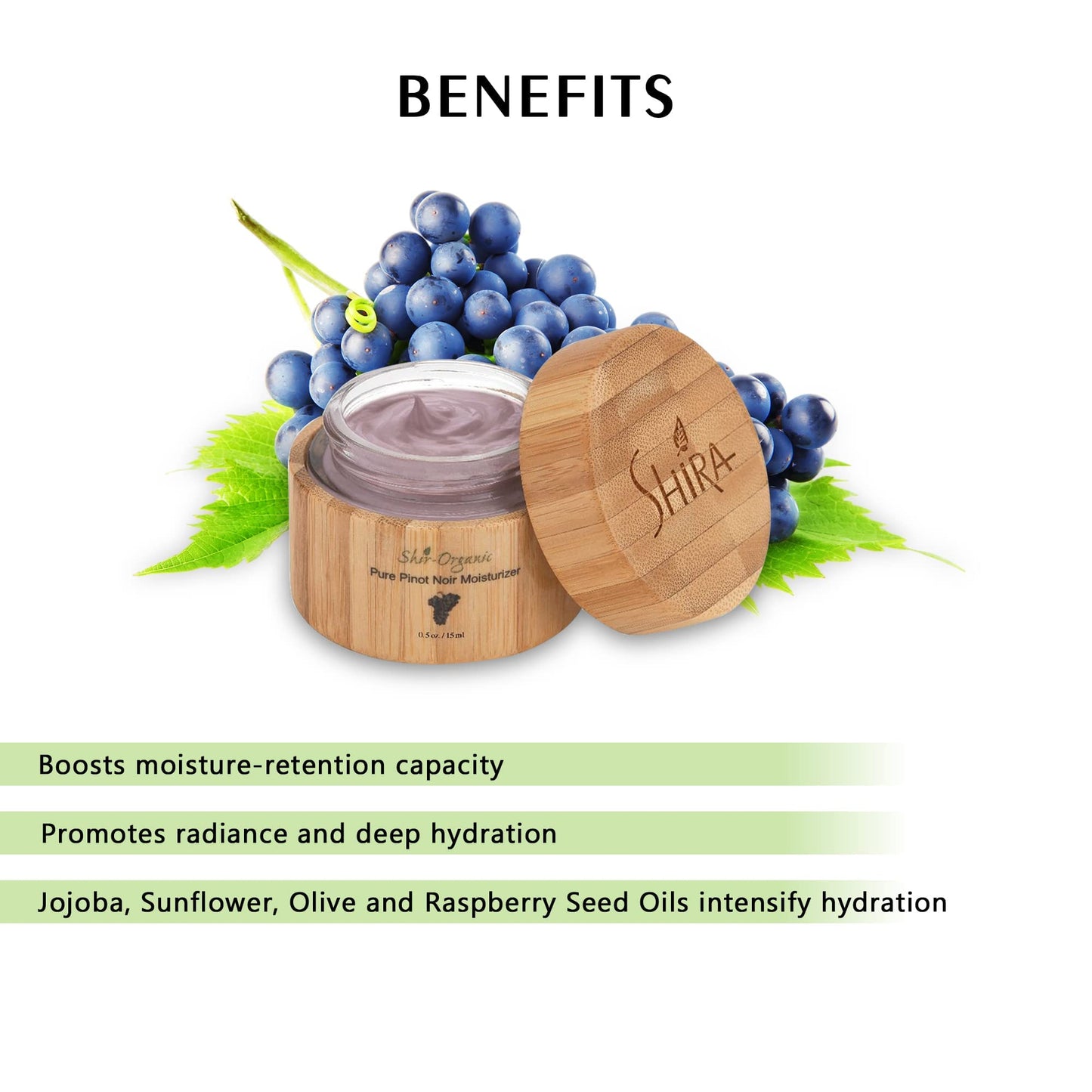 Shira Shir 50ml Organic Pinot Noir Moisturizer for Normal to Dry Skin – Hydrating Facial Cream with Natural Ingredients, Anti-Aging, Nourishing Skin Care for Dry Skin, Organic Skin Care Treatment