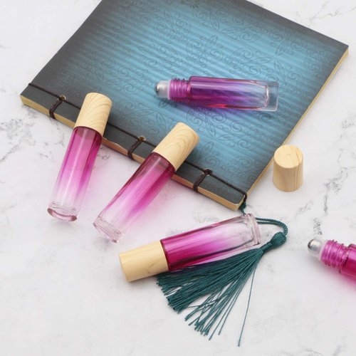 Newzoll 8 Pcs Glass Roller Bottles Essential Oils Perfume Roll on Bottles 10 ml (1/3 oz) Rose Red Gradient Rolling Bottles Vials Container for Oils Lip Balms