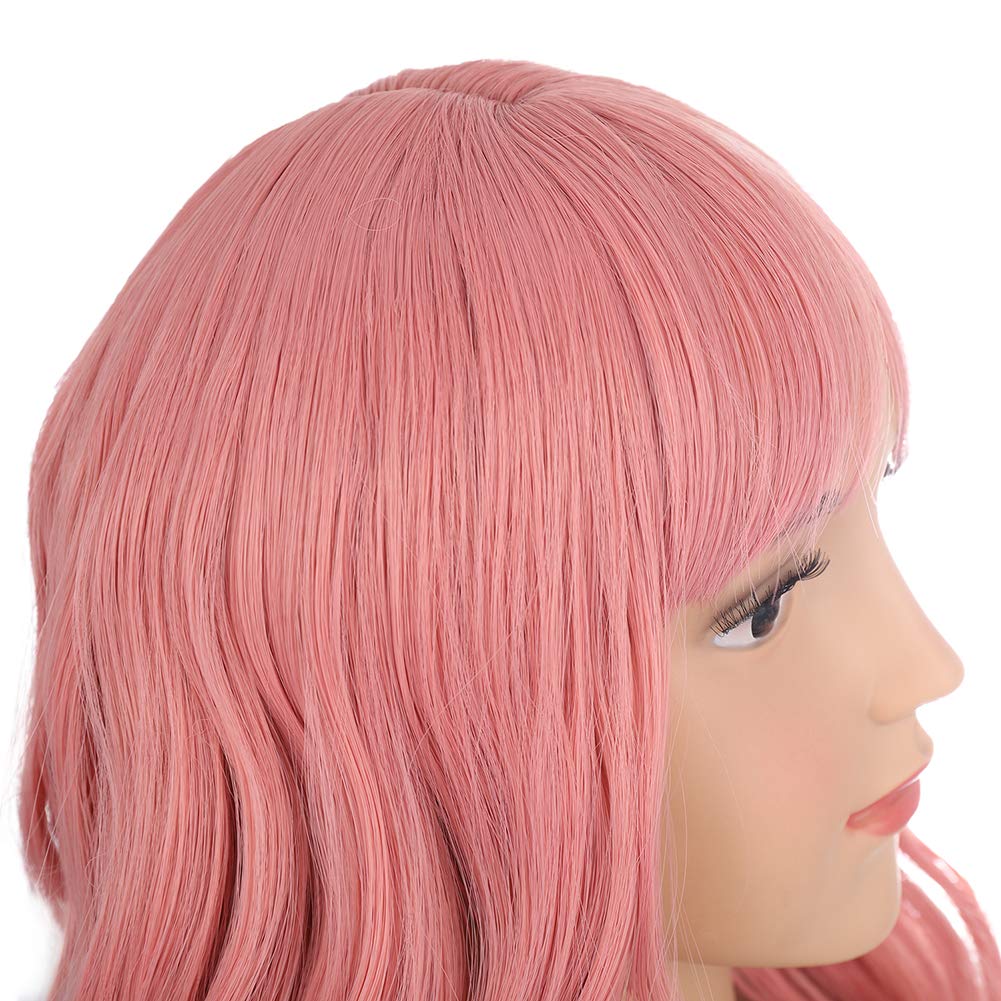 PATTNIUM Pink Wig Kids Short Wavy Wig Pink Wig with Bangs Synthetic Hair Girls Pink Wig Cosplay Costume Wig (Pink)