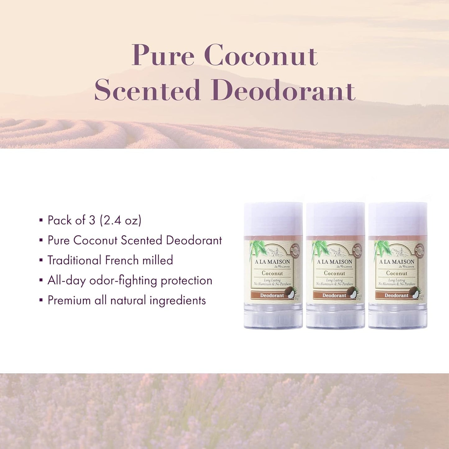 A La Maison Fresh Sea Salt Aluminum Free Deodorant for Women and Men - Natural Deodorant (3 Stick Bulk Pack)