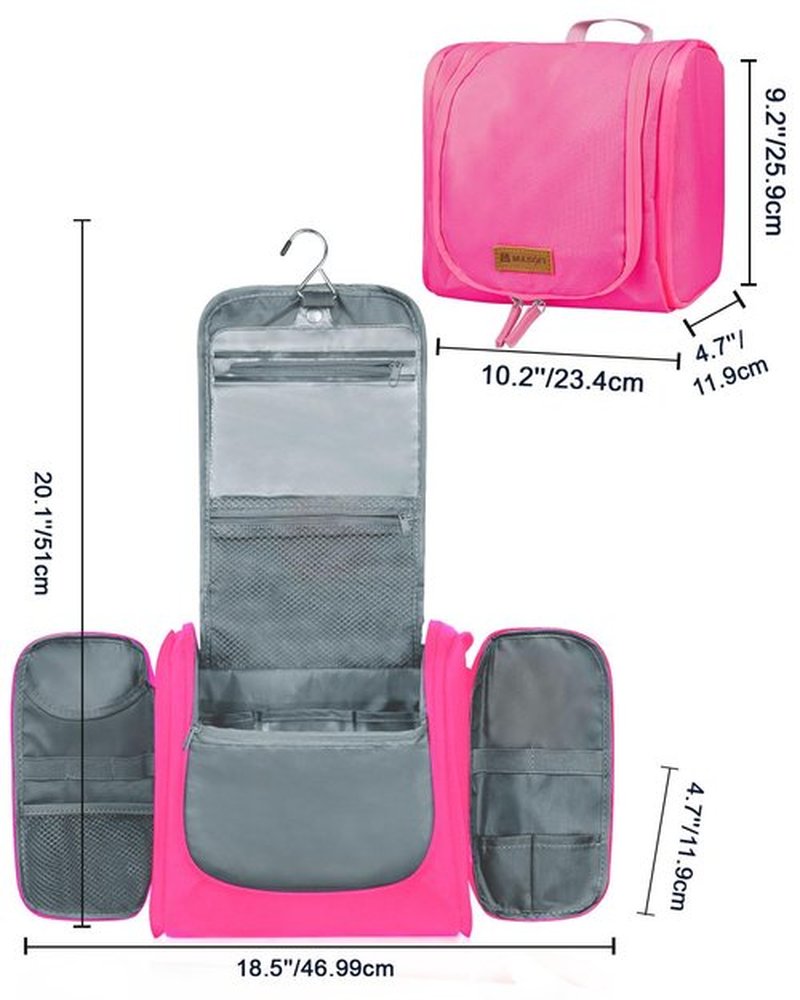 MULISOFT Toiletry Bag for Women, Hanging Travel Toiletry Bag with Large Capacity, Water-resistant Makeup Bag with 16 Compartments for Toiletries and Cosmetics, Toiletry Organizer Bag, Rose Pink