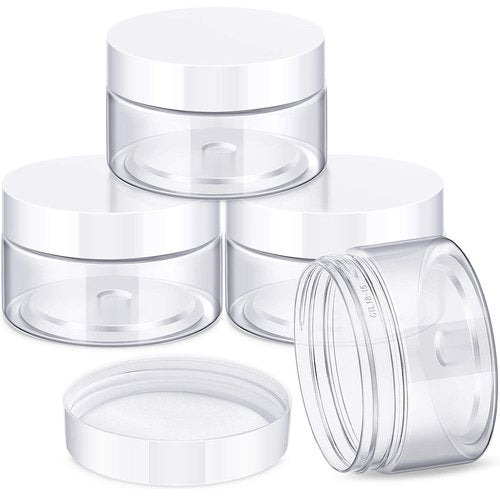 Patelai 4 Pieces Round Clear Wide-mouth Leak Proof Plastic Container Jars with Lids for Travel Storage Makeup Beauty Products Face Creams Oils Salves Ointments DIY Making or Others (White,1 Ounce)