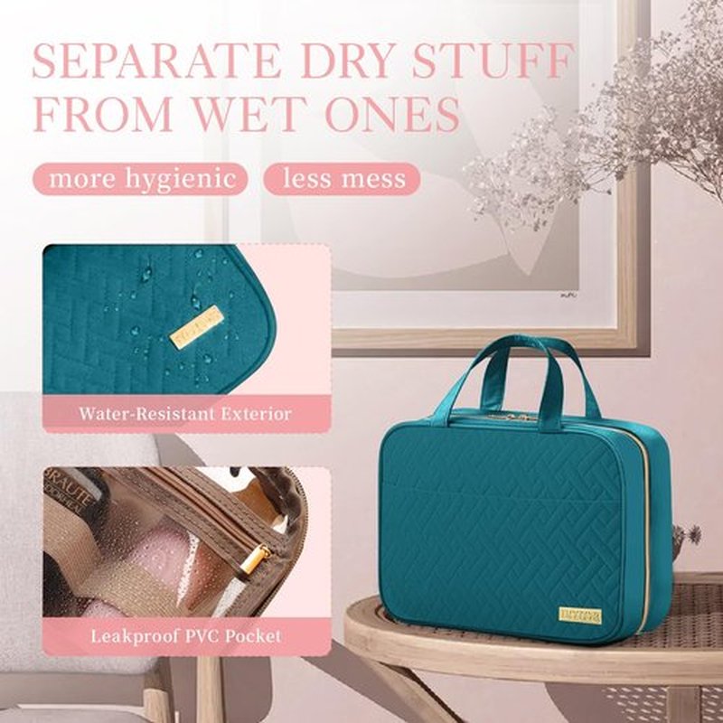 HOTOR Travel Toiletry Bag - Toiletry Bag w/Hanging Hook - Spacious Toiletry Bag for Women & Men, Makeup Bag/Big Comparment, Waterproof for Travel Accessories, Travel Essentials, Medium, Teal