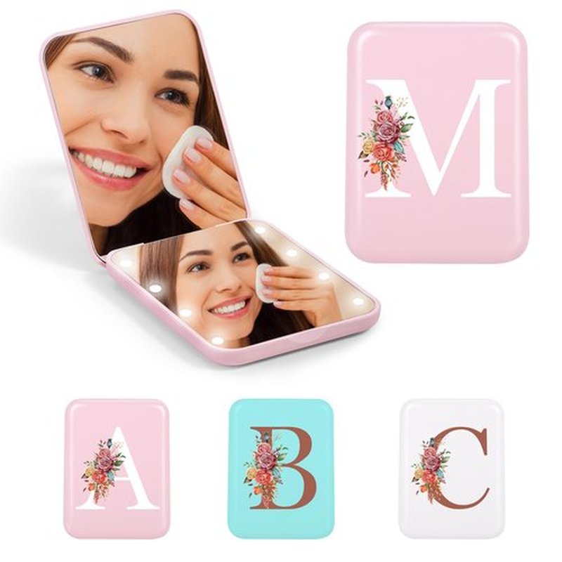 STINI Gifts for Mom - Mom Birthday Gifts, Mom, Mother in Law Gifts, Mother of The Bride Gifts, Monogrammed Gifts, Compact Pink Lighted Makeup Mirror Initial M